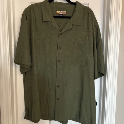 Havana Jacks Cafe Olive Shirt Men's Hawaiian 100% Silk Jacquard Weave - Image 1 of 4