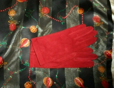 Guantes de Cuero Rojo Gamuza Suave Talla 7 y Plata Dije Muñeco de Nieve y Seda Bufanda Navidad Foto 1 de 4