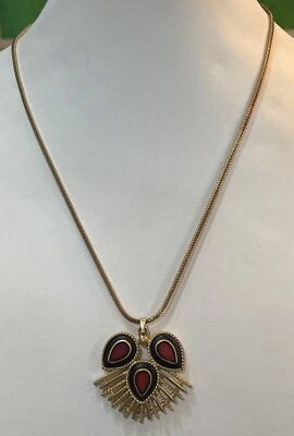 Collar Vintage Años 70 Sarah Coventry Dinastía Rojo Negro Esmalte Tono Dorado Foto 1 de 4