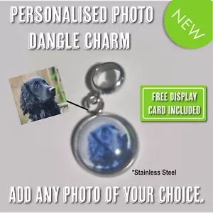 Personalised keepsake photo printed round dangle charm bracelet gift - Picture 1 of 3