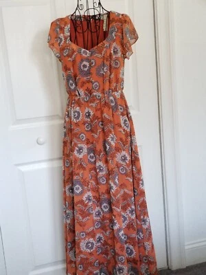 Vestido midi Madewell $148 manga gorra transparente botón delantero estampado floral óxido talla 12 Foto 1 de 4