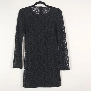 Aritzia Talula Size 4 Black Lace Long Sleeve Dress Mini Bodycon Exposed Back Zip - Picture 1 of 9