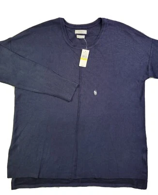 NUEVO Suéter Van Heusen Para Mujer L Azul Marino Informal Crew Ligero Costuras Prominentes LS Foto 1 de 4