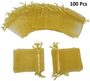 100pcs Sheer Organza Favor Bags 3.5"x4'' Jewelry Candy Gift Drawstring Pouches - Picture 1 of 7