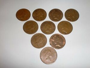 UK  LOT OF 10  OLD COINS: " 1 PENNY " - 1988 -BRONZE - KM# 935 - RARE # 11K