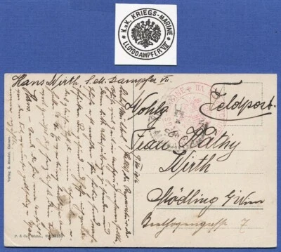 AUSTRIA Navy Feldpost ppc S.M.S. MONARCH / LLOYD Dampfer VII cancel - Image 1 of 3
