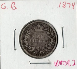 Moneda Gran Bretaña 1 chelín 1874 KM734.2, plata, Victoria - Imagen 1 de 4