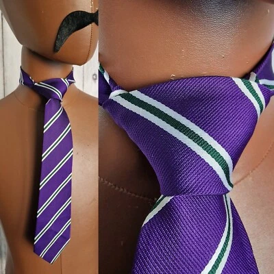 Unico Vintage Regimental Stripe Short Tie In Purple Polyester Made England AY39 - Image 1 of 4