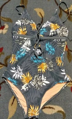 Traje de baño de una pieza para mujer Moontide floral verde naranja ver medidas para talla Foto 1 de 4