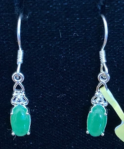 .925 STERLING SILVER Burmese Green Jade White Topaz Dangle Earrings 3.05 cts. - Picture 1 of 10