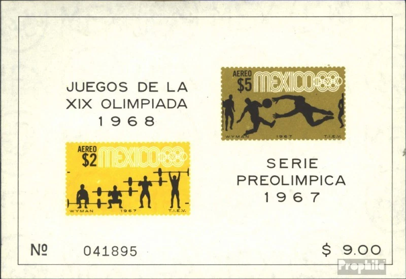 墨西哥 block10 完好/全新邮票 1967 年 vorolympische — 第 1/1 张图片