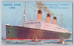 Postal - White Star Line, R.M.S. Majestic, Tornillo Cuádruple - Sin publicar (E4) - Imagen 1 de 3