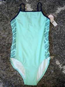 Girls justice one piece logo swimsuit size 10 brand new - Picture 1 of 2
