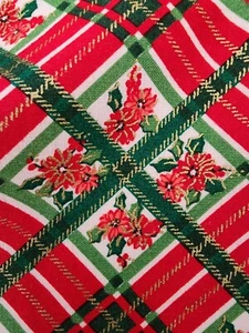 Weihnachten rot grün kariert Blumen Baumwolle Urlaub Druck Vintage Material -72" x 42 - Bild 1 von 7