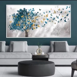 Abstract Butterfly Tree Leaves Canvas Painting on Wall - Picture 1 of 1