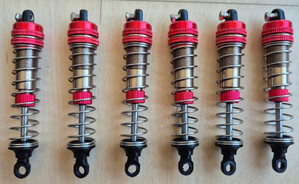 6 Stk. echte, rote  Öldruck Stoßdämpfer , RC car, XLH, Xinlehong s-idee 9125 - Bild 1 von 4