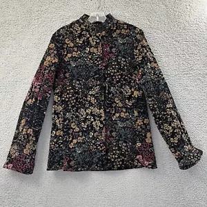 Giacca senza marchio trapuntata velluto stampa floreale mandarino scuro boho fiore donna S - Foto 1 di 8