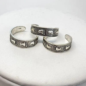 Lot 3x Sterling Silver Footprint in Sand Textured Adjustable Toe Ring 925 Beach - Picture 1 of 4