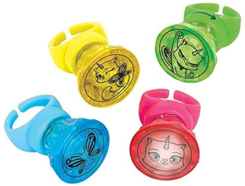 Lindo anillo iluminado de fiesta de cumpleaños para niños con gatito unicornio mariposa arco iris Foto 1 de 1