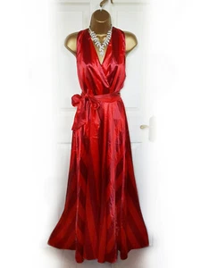 CBR Stripy Red Burgundy Halter Neck Satin Maxi Dress, Size S 8/10 - BNWT - Picture 1 of 9