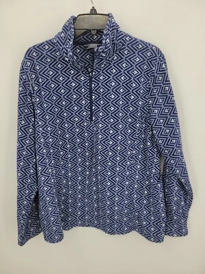 Chaqueta polar Lands End para mujer 18L azul blanco estampado azteca cuarto cremallera pulóver Foto 1 de 4