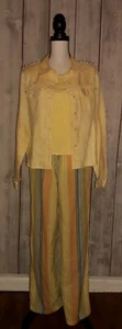 VTG Micheal Simon Jacket Beaded Linen Jacket Top & Pants Set Size M/L 3 Piece  - Picture 1 of 11