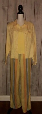 VTG Micheal Simon Jacket Beaded Linen Jacket Top & Pants Set Size M/L 3 Piece  - Image 1 of 4
