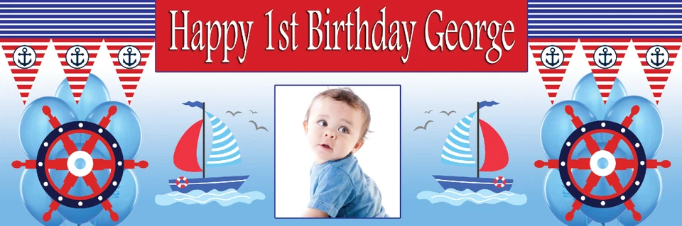 CARTEL DE CUMPLEAÑOS DE MARINERO NÁUTICO PERSONALIZADO CUALQUIER EDAD TEXTO CON FOTO Foto 1 de 1