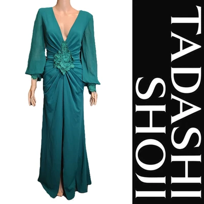 Tadashi Shoji Sahana 主教袖聚拢礼服全新带标签绿色 Med — 第 1/4 张图片