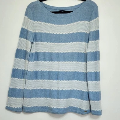 Suéter Tommy Hilfiger Azul y Blanco Encaje Rayas Cuello Barco Talla XL Mujer Preppy Foto 1 de 4