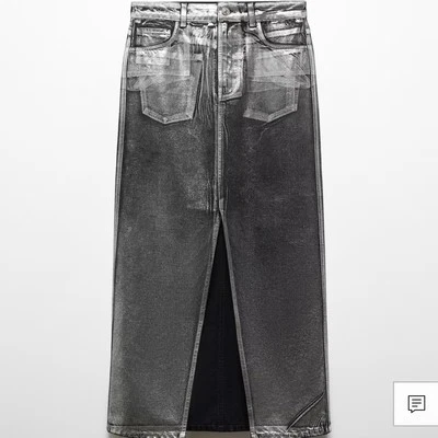 Mango Denim Foil Maxi Skirt Black Size XS NWT - Image 1 of 4