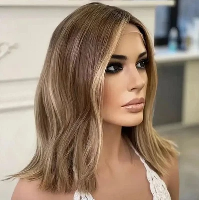 Ombre Blonde Brown Wave Bob 13x4 Lace Front Wigs 100% Human Hair Wigs for Women - Image 1 of 4