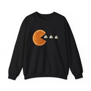 Pie Pac-Man Crewneck Sweatshirt | Pumpkin Pie Pac-Man Eating Whipped Cream Ghost - Picture 1 of 14