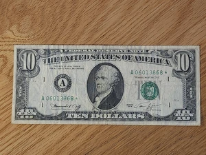 1974 $10 "STAR NOTE" BOSTON DISTRICT A06013868* - Picture 1 of 5