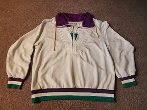 Vintage 70s 80s Jantzen Sport Half Zip Lightweight Sweater Purple Green White M - Picture 1 of 4