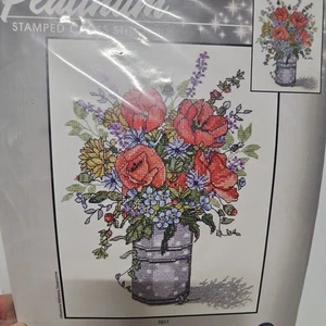 Floral Cross Stitch Kit Poppies in a Vase Stamped Janlynn Platinum 11x14 New - Picture 1 of 6