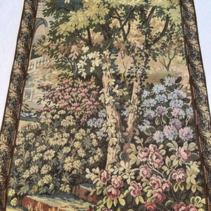 Tapestry Wall Hanging Vintage Large 57.5”x26.5” Tree In Garden Courtyard - Picture 1 of 5