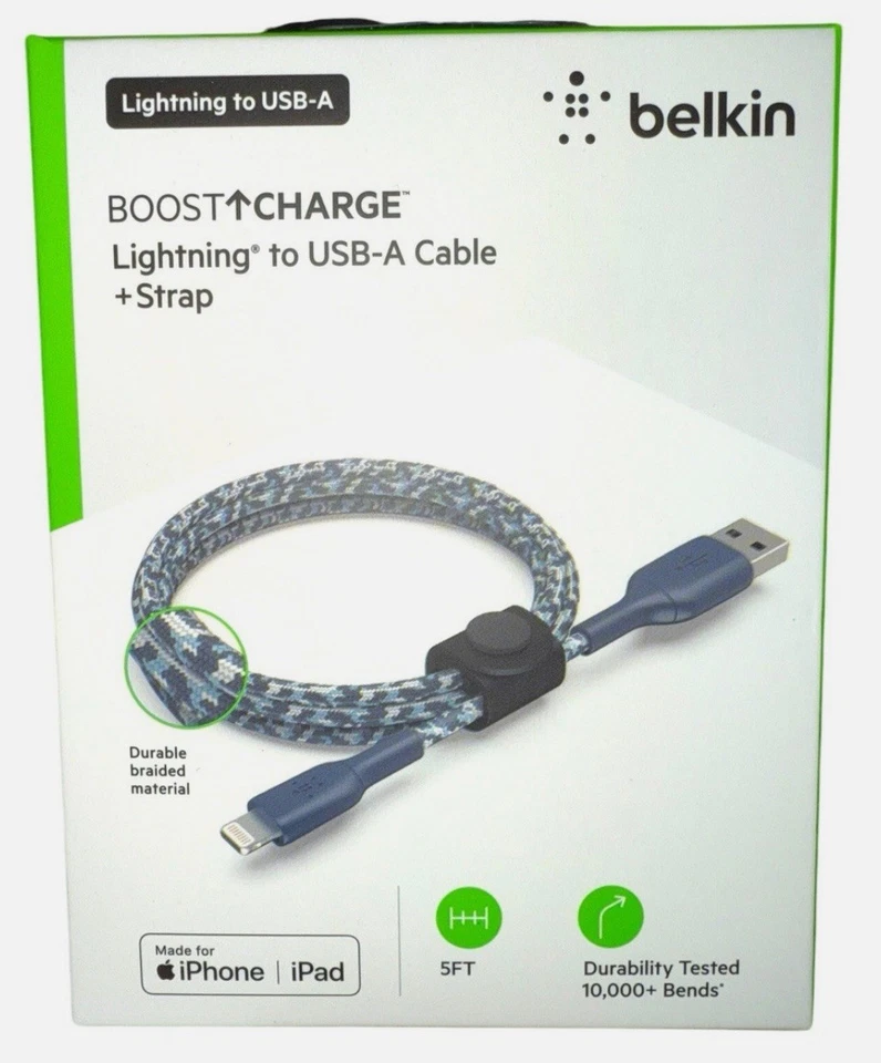Belkin BoostCharge Micro-USB To USB-A Cable + Strap - 5 Feet  *NEW SEALED* - Image 1 of 1