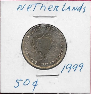 PAÍSES BAJOS 50 CENTAVOS DE EURO 1999 XF 1er MAPA, UN RETRATO DESPEJADO DE LA REINA BEATRI - Imagen 1 de 2