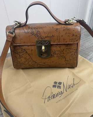 NWT Patricia Nash Chauny Riot Rust Map Leather Crossbody Handbag Top Handle - image 1 of 4