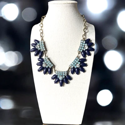 J. Collar CREW Tono Dorado Cristales Azul Marino y Azul Declaración JC281 Foto 1 de 4