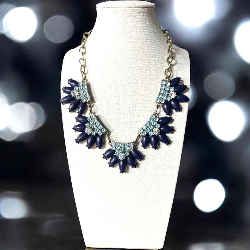 J. Collar CREW Tono Dorado Cristales Azul Marino y Azul Declaración JC281 Foto 1 de 4