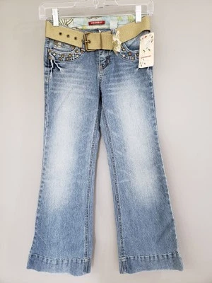 NUEVO Jeans Union Bay Vintage y2k FLARE Tachonados Cinturón Lavado Claro NIÑAS 8 JÓVENES Foto 1 de 4