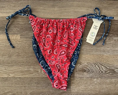 Traje de baño No Boundaries con corbata lateral inferior cachemira azul rojo reversible para mujer XL Foto 1 de 4