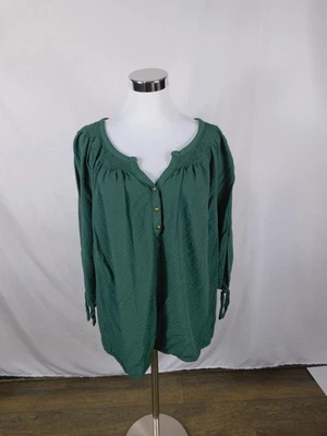 Camisa Dressbarn Para Mujer 3X Verde Calado Henley Campesino Boho Rayón Manga Larga Foto 1 de 4