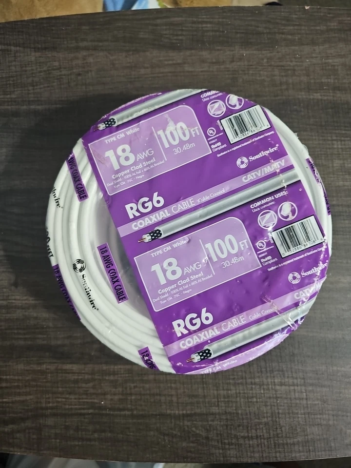 Cable coaxial Southwire 18 AWG RG6 100 pies 18 bobinas blanco TV por satélite o por cable Foto 1 de 1