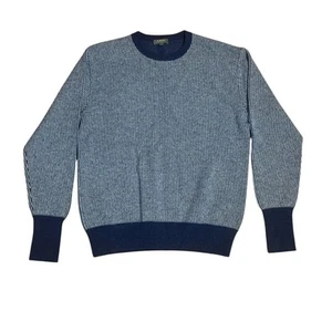 N. Peal Cashmere Sweater Mens Small Waffle Knit Navy Blue Gray Crew Neck - Picture 1 of 5