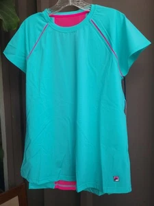 Fila ladies XL Short Sleeve Top Tie Breaker Tank Aqua Green, Hot Pink mesh back - Picture 1 of 19