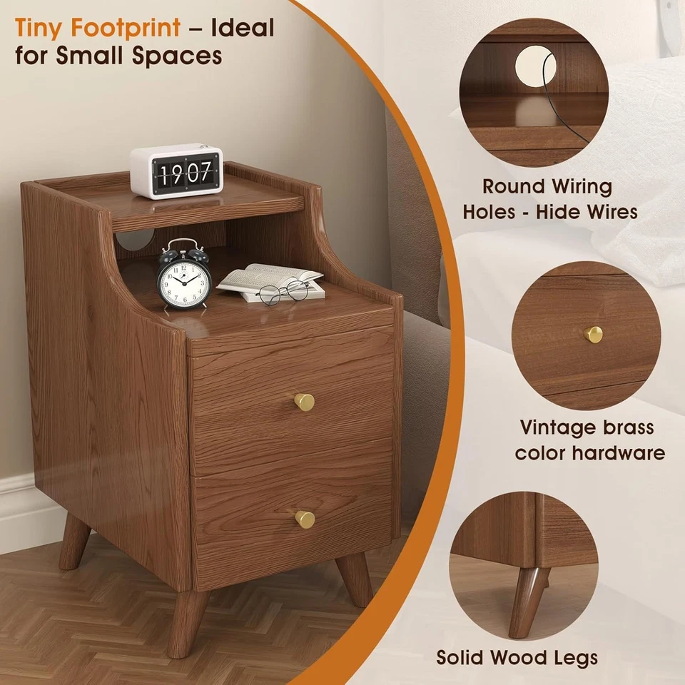 Modern Minimalist 窄纤薄床头柜实木胡桃木 15.7 英寸 D x 12 英寸宽 x 20 英寸高 — 第 1/3 张图片