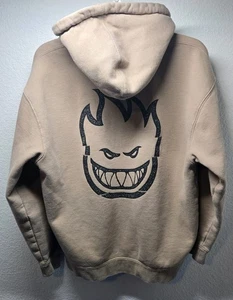 Vintage Y2K 00s Spitfire Skateboard Hoodie Jacket Size M Full Zip Beige Fleece - Picture 1 of 14